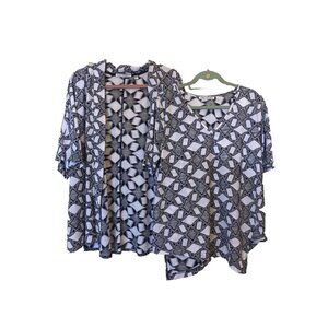 Sno Skins Shirt Womens Sz M/L B&W Patchwork Art To Wear Asymmetric 2 Piece Top